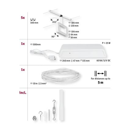 Paulmann 94483 - SÆT 5xLED/4,8W Komplet trådsystem FRAME 230V hvid