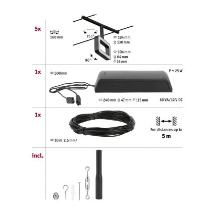 Paulmann 94485 - SÆT 5xLED/4,8W Spotlampe til skinnesystem FRAME 230V sort