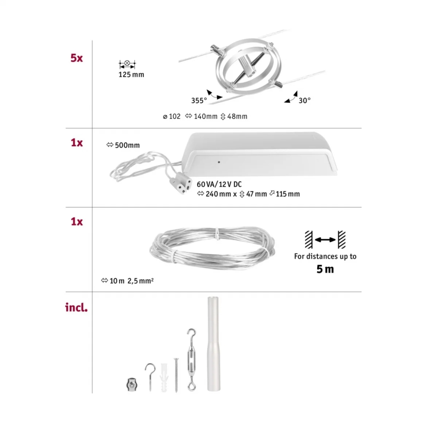 Paulmann 94490 - SÆT 8xGU5,3/7,5W Spotlampe til skinnesystem CARDAN 230V mat krom