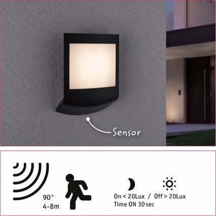 Paulmann 94513 - RGBW LED/8,2W IP44 Dæmpbar udendørs væglampe med bevægelses- og skumringssensor PADEA 230V antracit