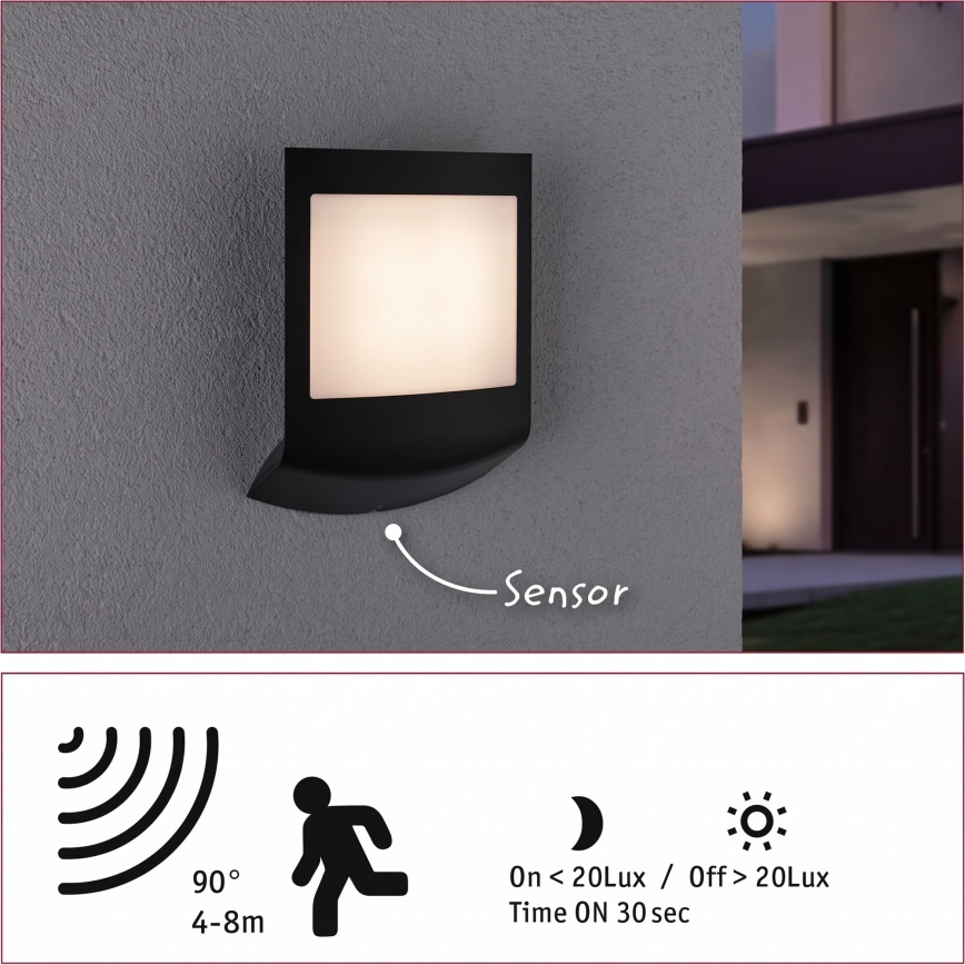 Paulmann 94513 - RGBW LED/8,2W IP44 Dæmpbar udendørs væglampe med bevægelses- og skumringssensor PADEA 230V antracit