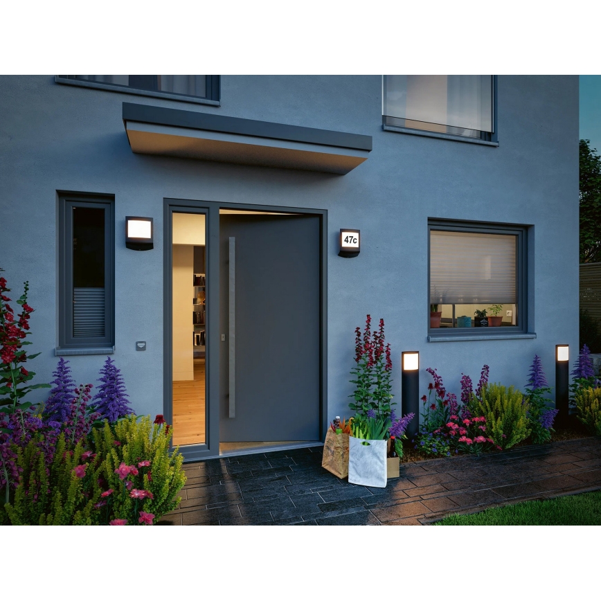 Paulmann 94514 - LED/8,5W IP44 Dæmpbar husnummerbelysning med bevægelses- og skumringssensor PADEA 230V antracit