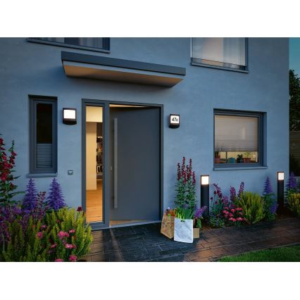 Paulmann 94515 - LED/8,5W IP44 Dæmpbart husnummerskilt med bevægelses- og skumringssensor PADEA 230V antracit