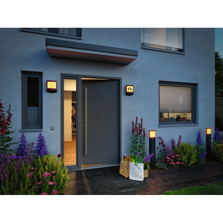 Paulmann 94515 - LED/8,5W IP44 Dæmpbart husnummerskilt med bevægelses- og skumringssensor PADEA 230V antracit