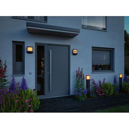 Paulmann 94515 - LED/8,5W IP44 Dæmpbart husnummerskilt med bevægelses- og skumringssensor PADEA 230V antracit