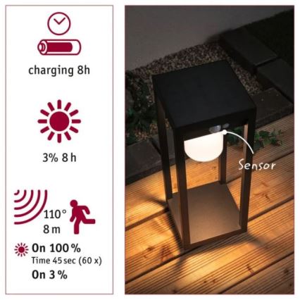 Paulmann 94573 - LED/5,5W IP44 Solcellelampe med sensor MARISOL 3,7V 2000 mAh