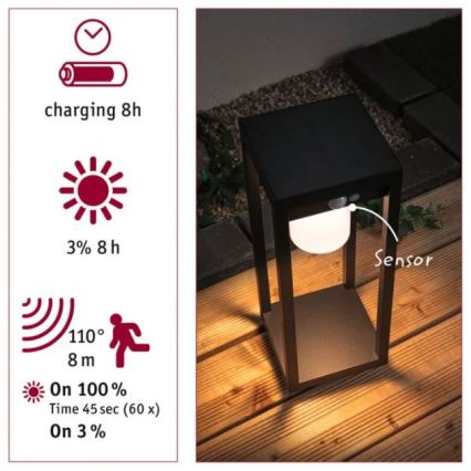 Paulmann 94573 - LED/5,5W IP44 Solcellelampe med sensor MARISOL 3,7V