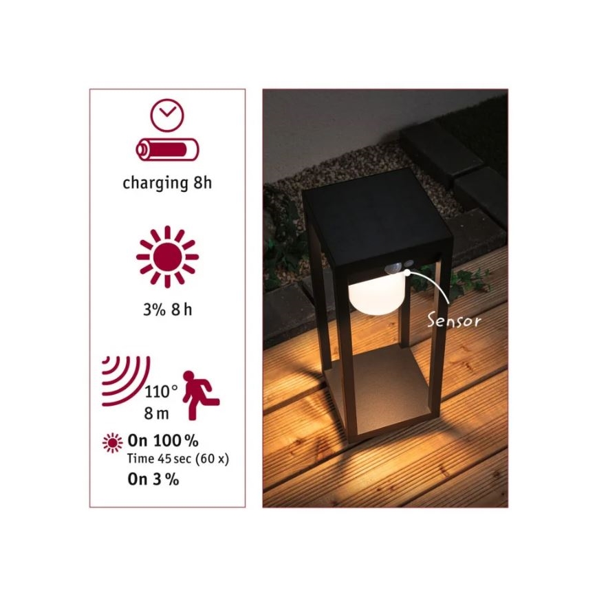 Paulmann 94573 - LED/5,5W IP44 Solcellelampe med sensor MARISOL 3,7V 2000 mAh