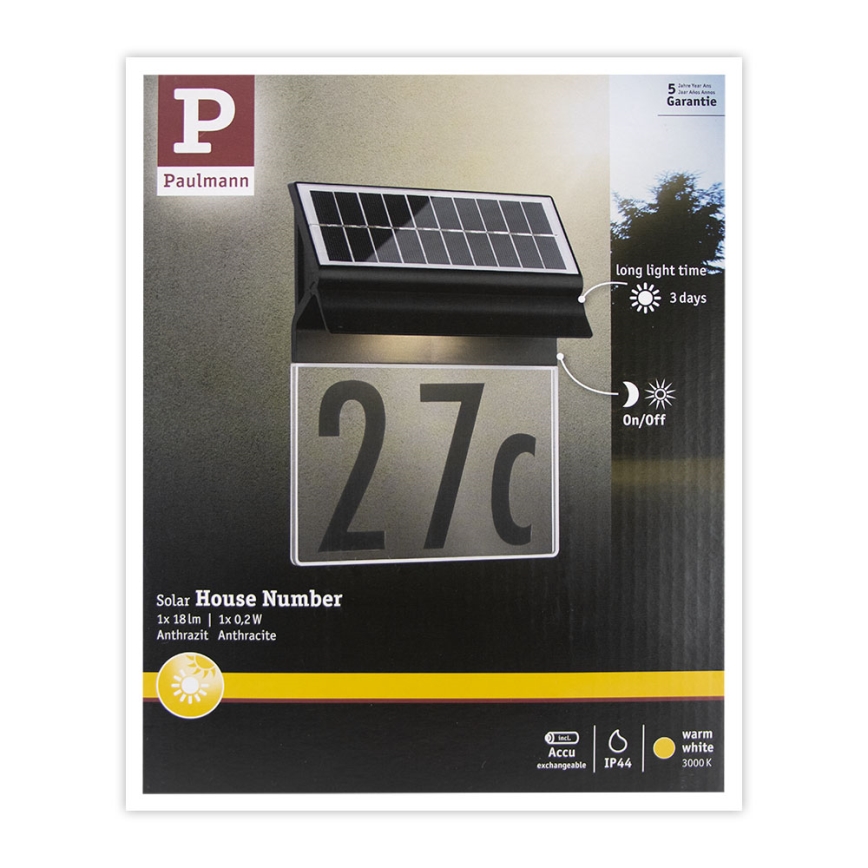 Paulmann 94694 - LED/0,2W IP44 Soldrevet husnummer NEDA 3,7V 1800 mAh