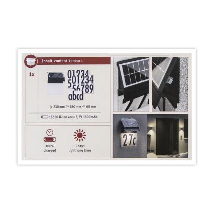 Paulmann 94694 - LED/0,2W IP44 Soldrevet husnummer NEDA 3,7V 1800 mAh