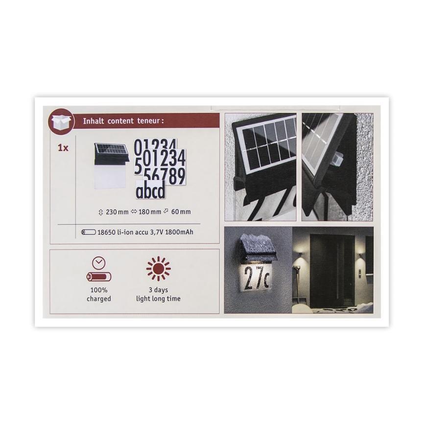 Paulmann 94694 - LED/0,2W IP44 Soldrevet husnummer NEDA 3,7V 1800 mAh