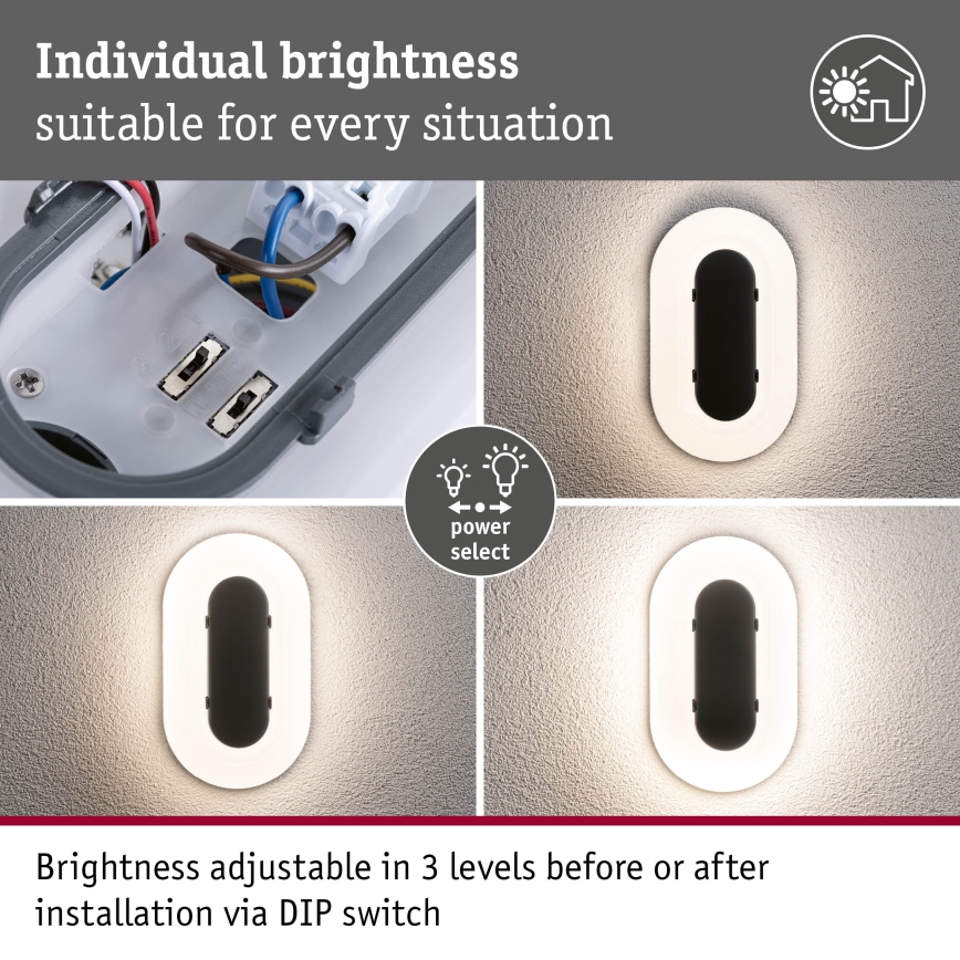 Paulmann 94957 - LED/18,5W IP65 Dæmpbar udendørs væglampe ELUNOR 230V 2200/3000/4000K antracit