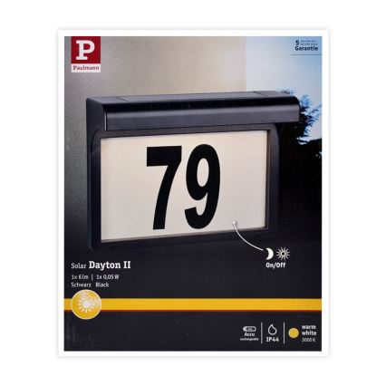 Paulmann 95388 - LED/0,05W IP44 Soldrevet husnummer med sensor DAYTON 4,8V