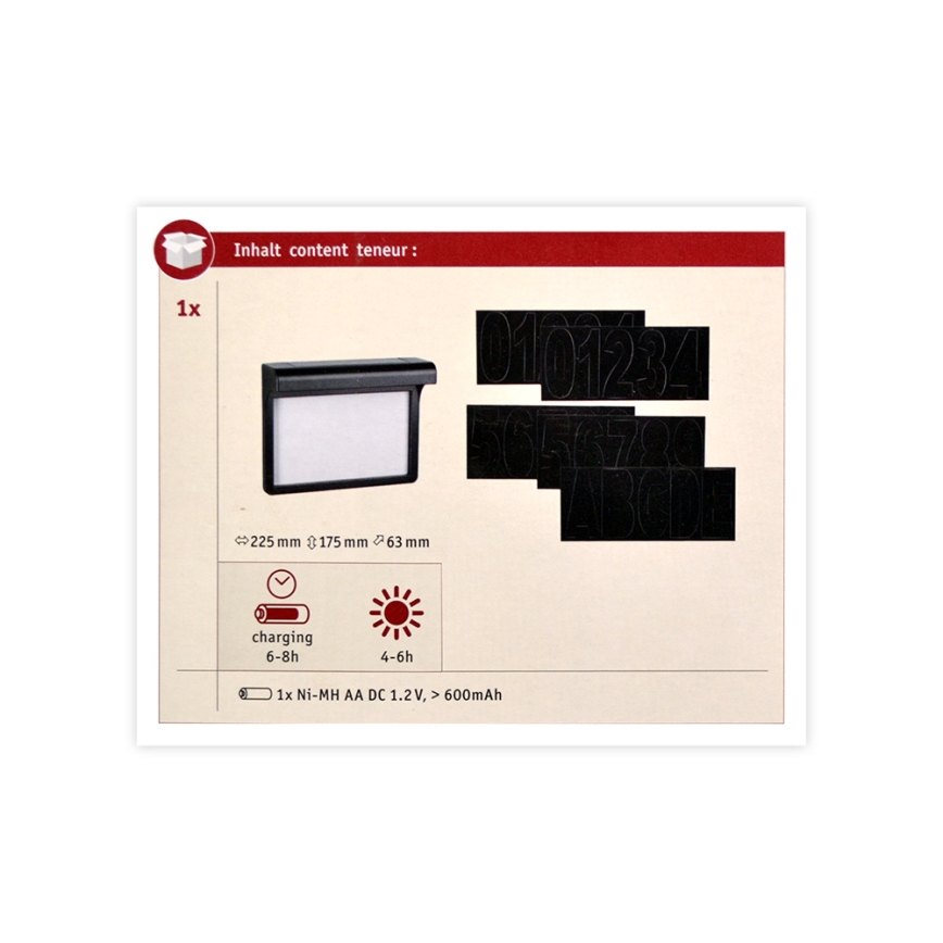 Paulmann 95388 - LED/0,05W IP44 Soldrevet husnummer med sensor DAYTON 4,8V