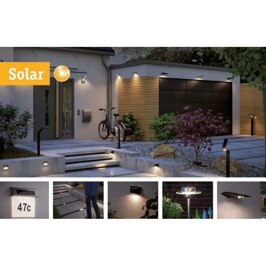 Paulmann 95393 - LED/4W IP44 Soldrevet væglampe med sensor dæmpbar SOLVEIG 3,7V 2000 mAh