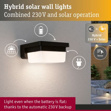 Paulmann 95748 - LED/2,3W IP44 Solcelle væglampe med sensor ISLEEN 3,7/230V 4000 mAh sort