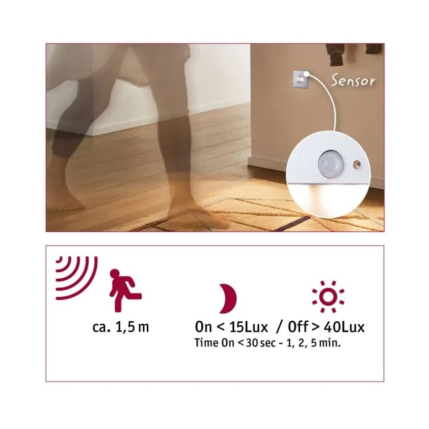 Paulmann  93134 - LED/1,2W Trappelampe med sensor EDGE 230V mat krom