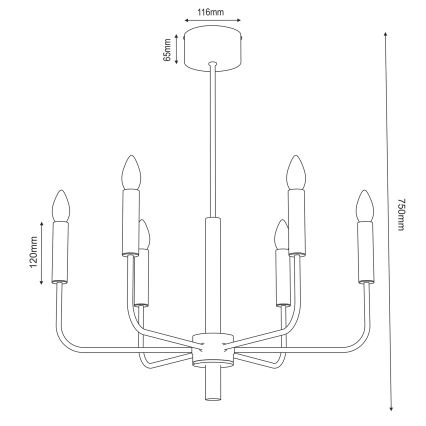Pendel AKASYA 6xE14/15W/230V sort/guldfarvet