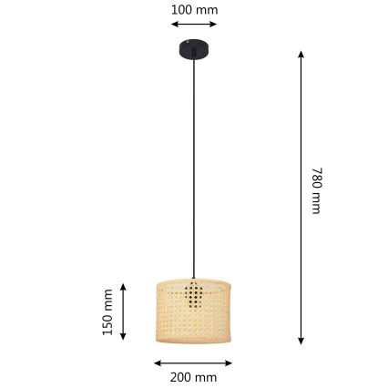 Pendel ALBA 1xE27/15W/230V diameter 20 cm Rattan/sort