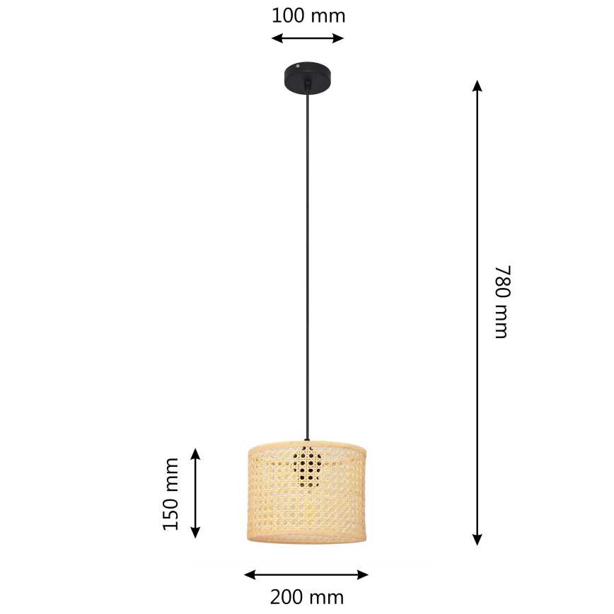 Pendel ALBA 1xE27/15W/230V diameter 20 cm Rattan/sort