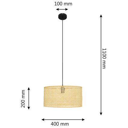 Pendel ALBA 1xE27/15W/230V diameter 40 cm Rattan/sort