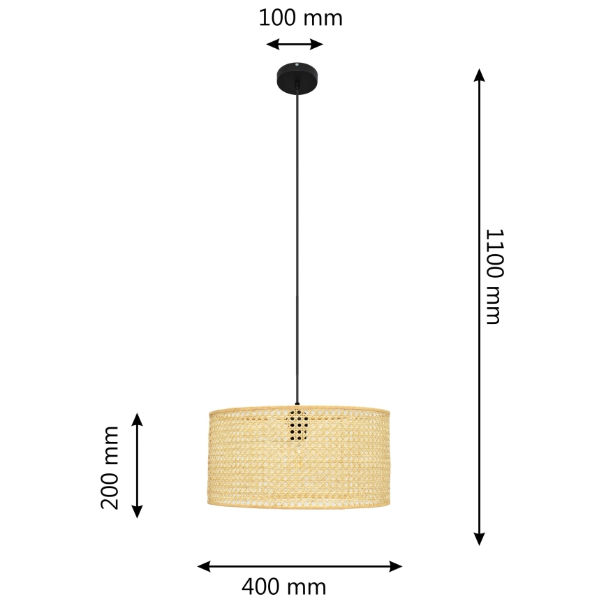 Pendel ALBA 1xE27/15W/230V diameter 40 cm Rattan/sort