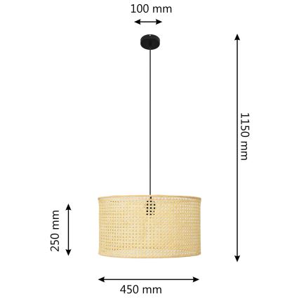 Pendel ALBA 1xE27/15W/230V diameter 45 cm Rattan/sort