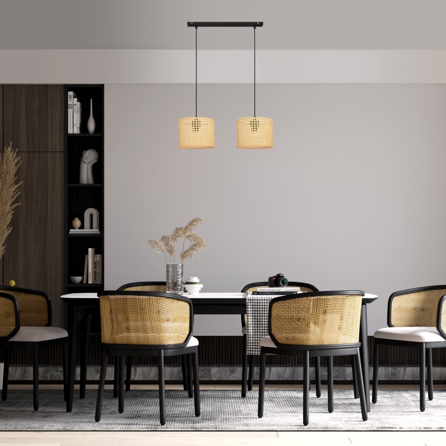 Pendel ALBA 2xE27/15W/230V Rattan/sort