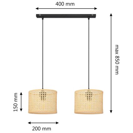Pendel ALBA 2xE27/15W/230V Rattan/sort