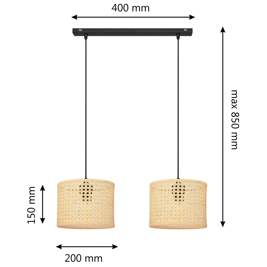 Pendel ALBA 2xE27/15W/230V Rattan/sort