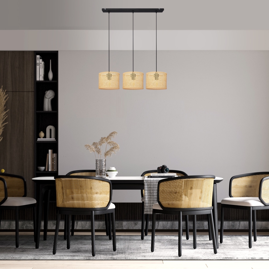 Pendel ALBA 3xE27/15W/230V Rattan/sort