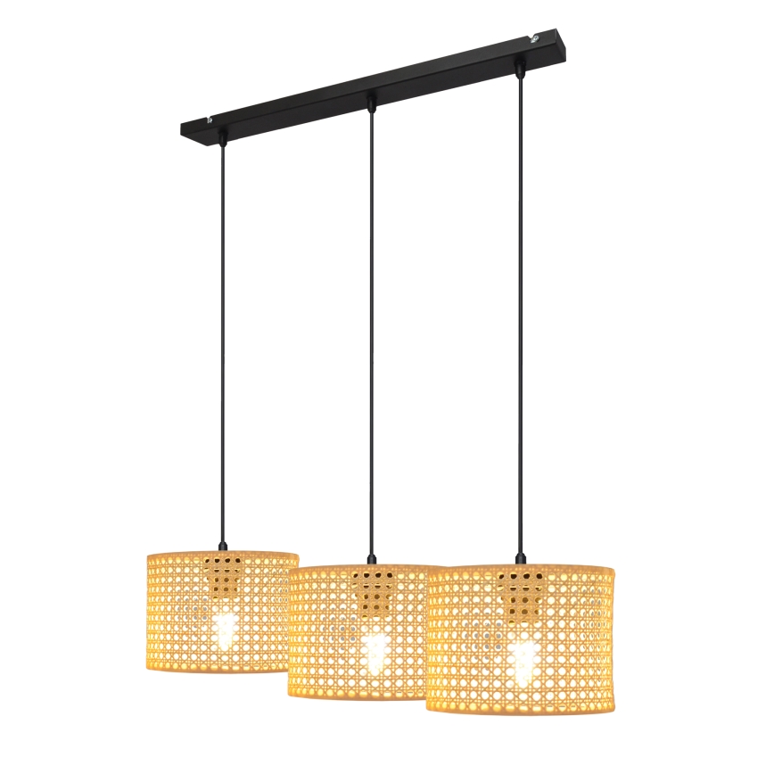 Pendel ALBA 3xE27/15W/230V Rattan/sort
