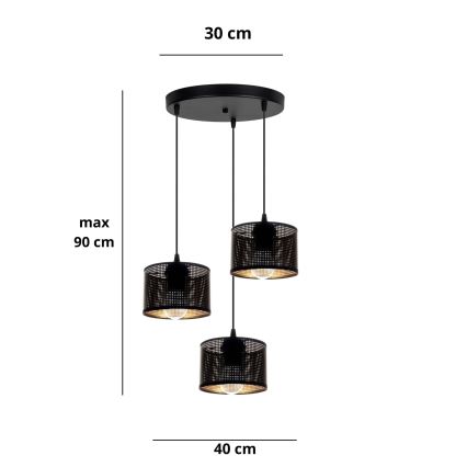 Pendel ALDO 3xE27/60W/230V diameter 40 cm sort