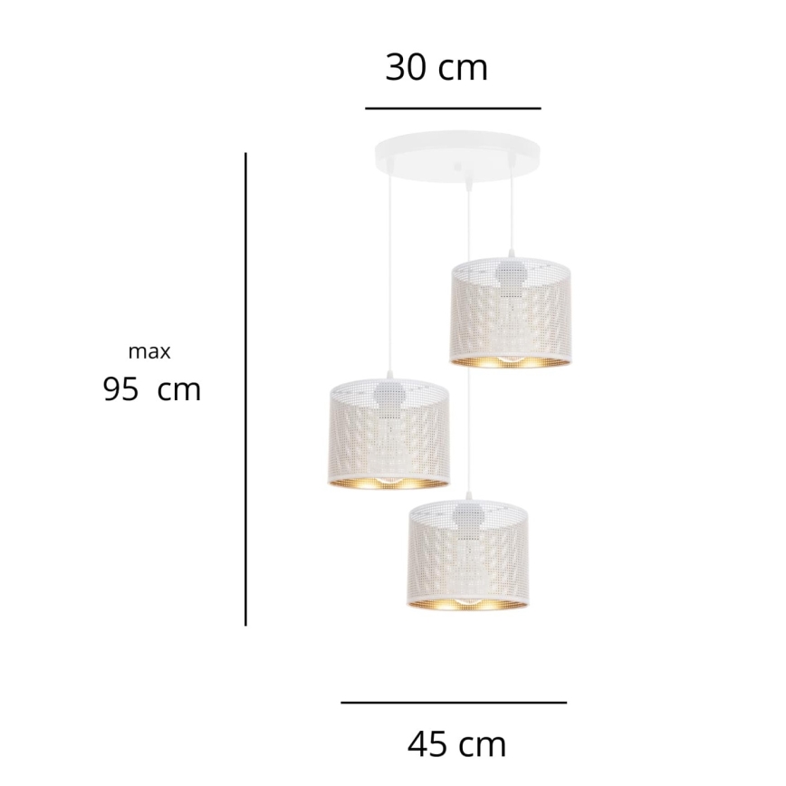 Pendel ALDO 3xE27/60W/230V diameter 45 cm hvid