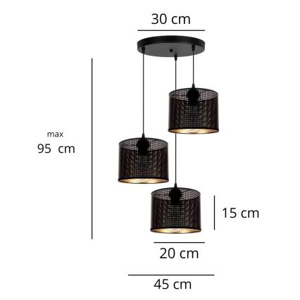 Pendel ALDO 3xE27/60W/230V diameter 45 cm sort