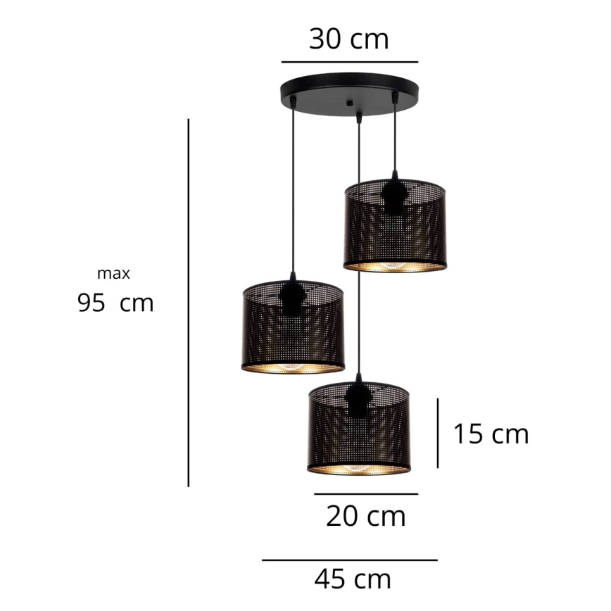 Pendel ALDO 3xE27/60W/230V diameter 45 cm sort