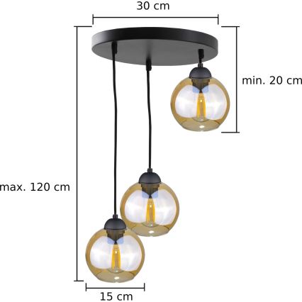 Pendel AMBRE BLACK 3xE27/60W/230V diameter 30 cm