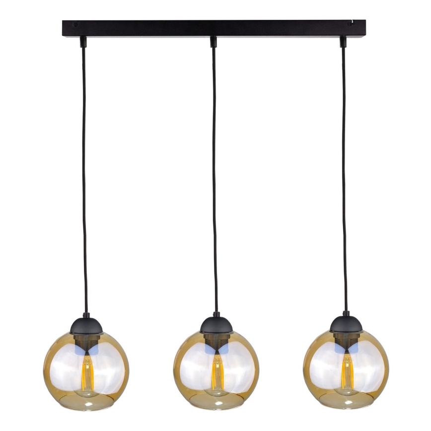 Pendel AMBRE BLACK 3xE27/60W/230V sort/røget brun