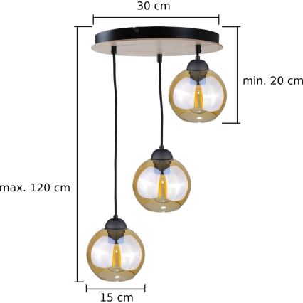 Pendel AMBRE WOOD 3xE27/60W/230V diameter 30 cm