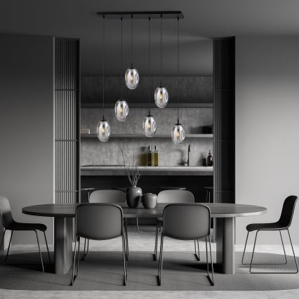 Pendel ASTRAL 6xE14/10W/230V sort/røget