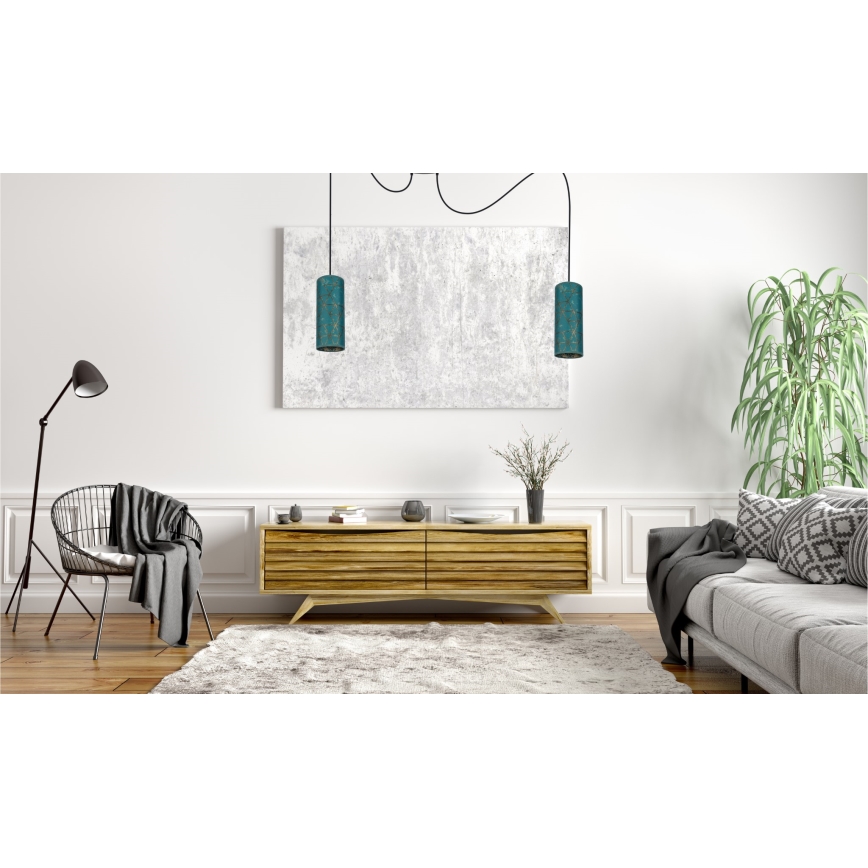 Pendel AVALO 2xE27/60W/230V edderkop turkis/guldfarvet