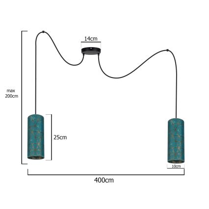 Pendel AVALO 2xE27/60W/230V edderkop turkis/guldfarvet