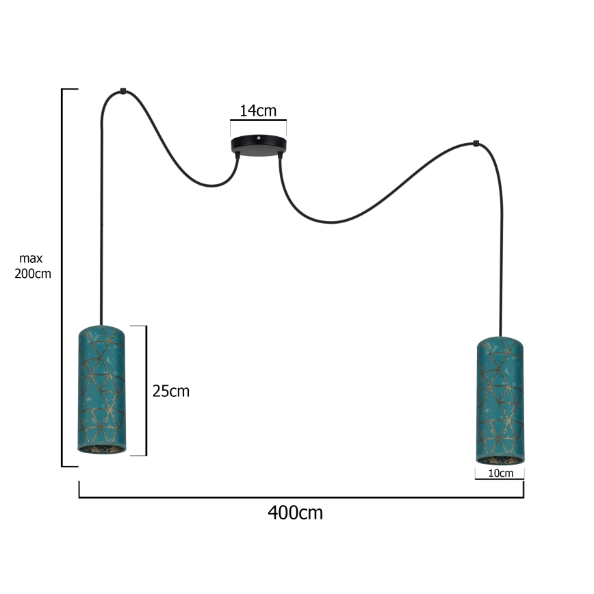 Pendel AVALO 2xE27/60W/230V edderkop turkis/guldfarvet