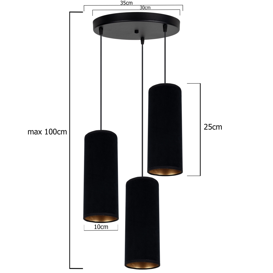 Pendel AVALO 3xE27/60W/230V diameter 35 cm sort