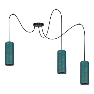 Pendel AVALO 3xE27/60W/230V edderkop turkis/guldfarvet