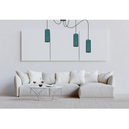 Pendel AVALO 3xE27/60W/230V edderkop turkis/guldfarvet
