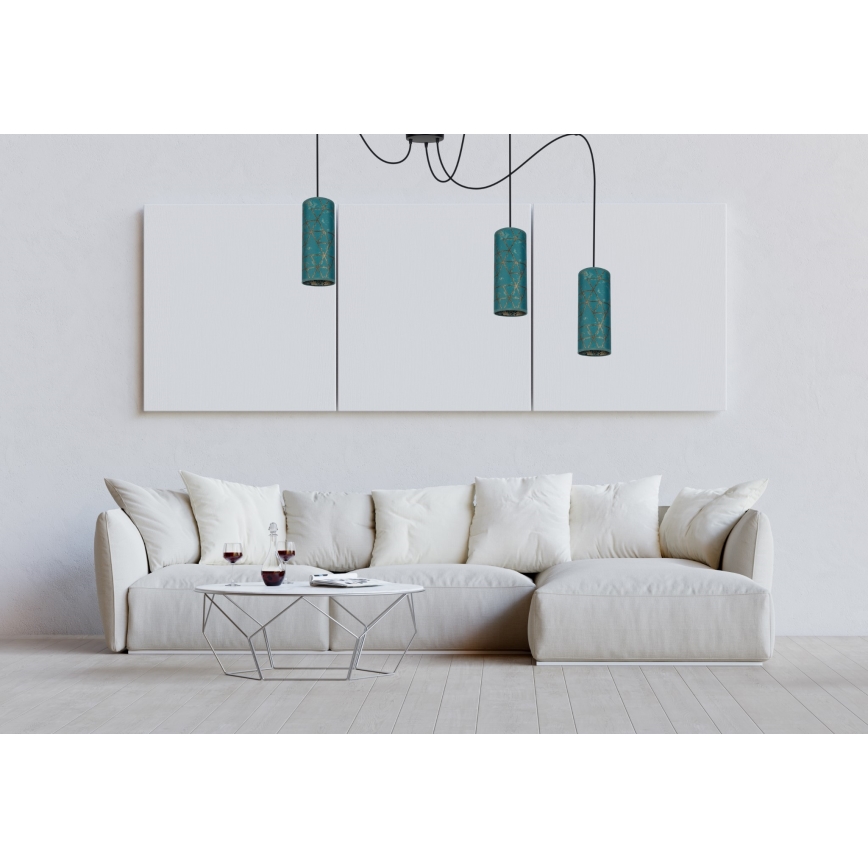 Pendel AVALO 3xE27/60W/230V edderkop turkis/guldfarvet