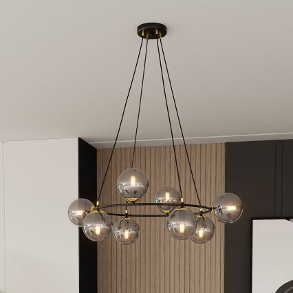 Pendel AZURA 8xE14/10W/230V sort/grå