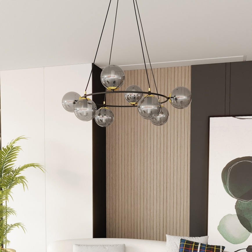 Pendel AZURA 8xE14/10W/230V sort/grå