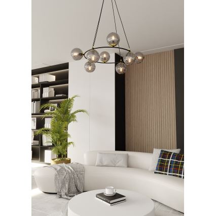 Pendel AZURA 8xE14/10W/230V sort/grå